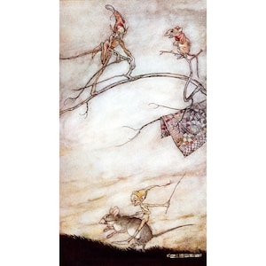 Fairy Card - Wee Faerie Folk Ride Mice - Arthur Rackham Artwork