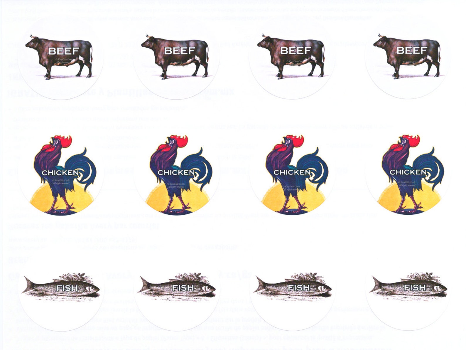 Meal Choice Stickers 3 Wedding Menu or Party Meal Stickers Etsy