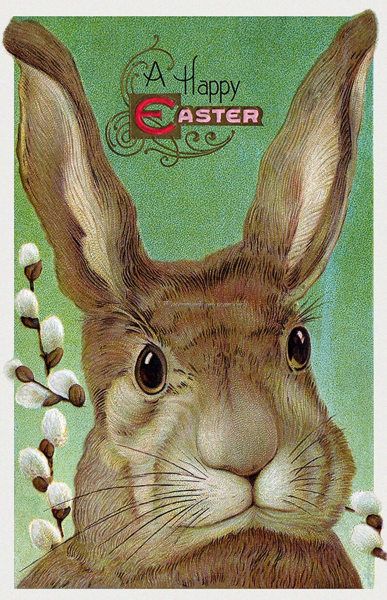 Easter Bunny Card Rabbit with Pussy Willows Holiday Gift Home Decor image 2