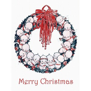 Kewpie Christmas Card - Kewpies Form a Wreath - Christmas Fairies Notecard - Repro Rose O&#39;Neill