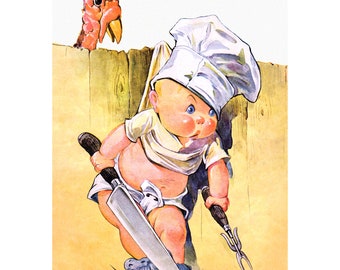 Thanksgiving Card - Boy Chef with Turkey -  Charles Twelvetrees