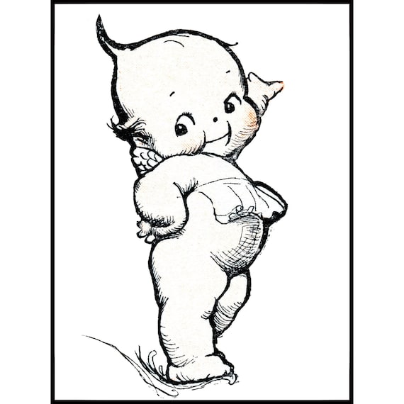 Kewpies Card - Kewpie With an Apron - Baby Shower Notecard - Rose 