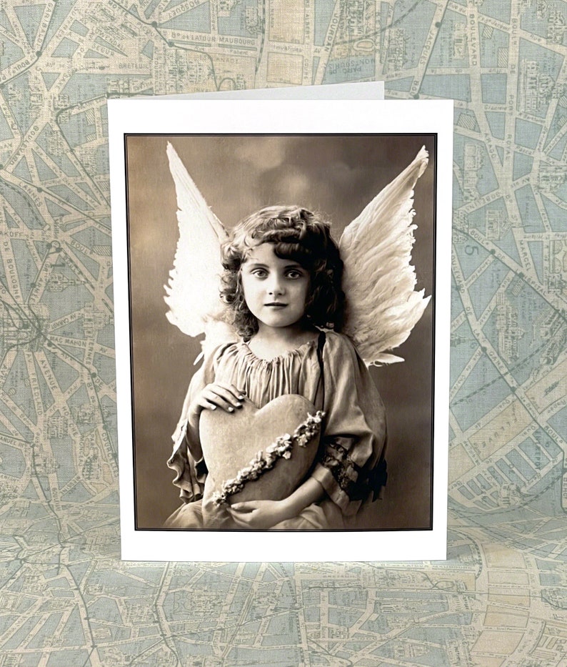 Angel Greeting Card Valentine Card Little Girl with Wings and Heart image 2