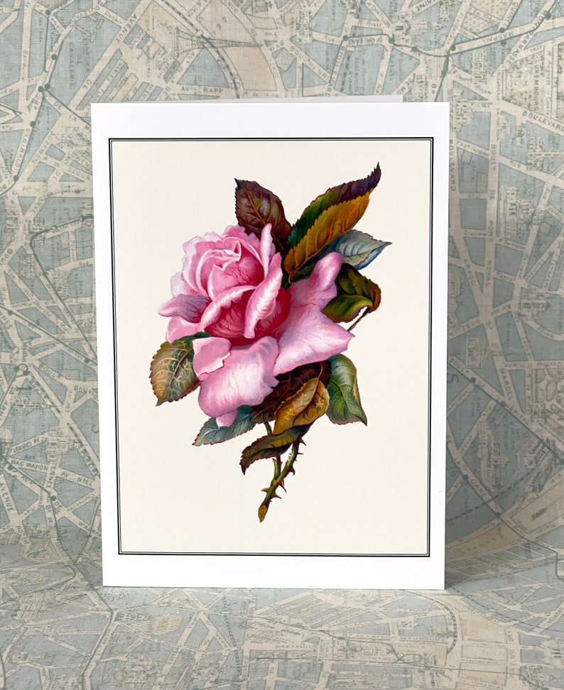 Rose Greeting Card Vintage Victorian Style Pink Roses Artwork image 2