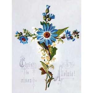 Easter Card - Cross made of Flowers - Holiday Home Decor