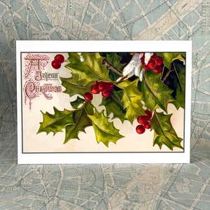 Christmas Greeting Card Holly and Berries With Snow Vintage Style ...