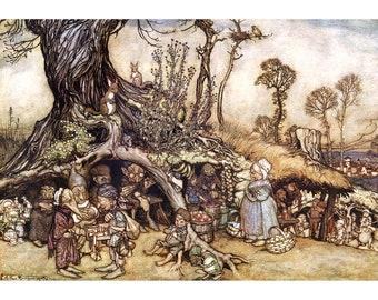 Fairy Print - The Little People's Market - Fairies Fantasy Art - Repro Arthur Rackham