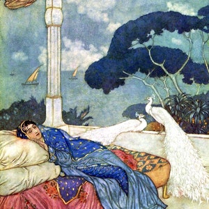 Peacock and Dreamer Print from the Rubáiyát of Omar Khayyám - Edmund Dulac Repro 72nd Quatrain