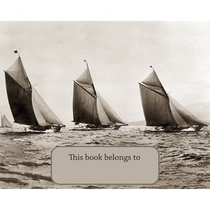 Sailor&#39;s Bookplates - Sailboat Book Plates - Self Stick or Acid Free - Photo of Racing Yachts