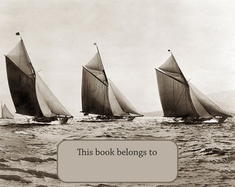 Sailor's Bookplates - Sailboat Book Plates - Self Stick or Acid Free - Photo of Racing Yachts