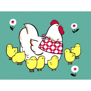 Chicken Greeting Card - Mama Hen with Chicks - Farmhouse Decor