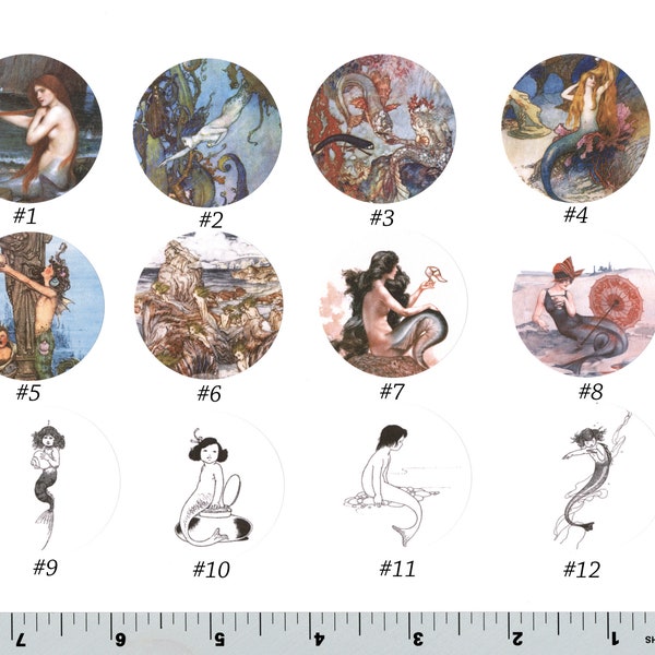 Mermaid Stickers | Choose from 12 | Set of 12 of One or All Twelve 1.5 inch Seals