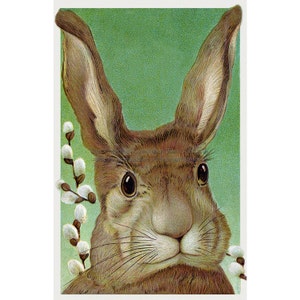 Easter Bunny Card Rabbit with Pussy Willows Holiday Gift Home Decor image 1