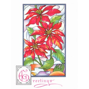 Christmas Card - Poinsettia Plant with Greetings - Holiday Decor