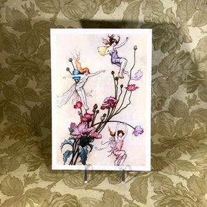 Flower Fairy Print Fairies Play on Pink Flowers Warwick Goble image 2