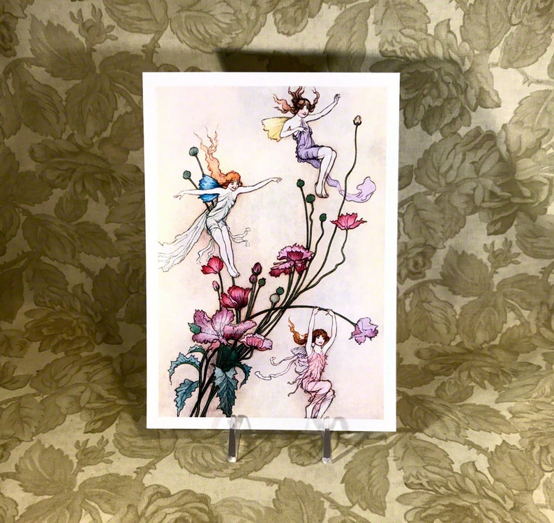 Flower Fairy Print Fairies Play on Pink Flowers Warwick Goble image 2