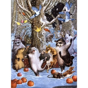 Christmas Card - Animals Dancing in the Woods - Sticker Option