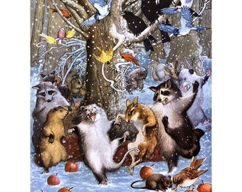 Christmas Card - Animals Dancing in the Woods - Sticker Option