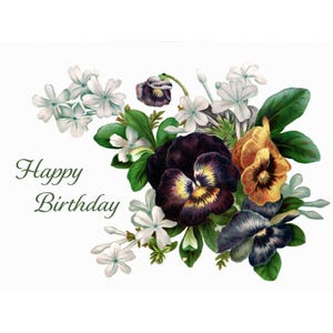 Birthday Card - Pansy Flowers Pansies Floral Notecard - Caption Options