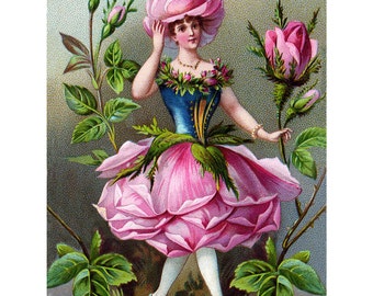 Flower Fairy Greeting Card - Rose Girl - Floral Notecard