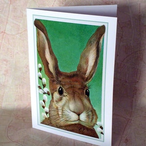 Easter Bunny Card Rabbit with Pussy Willows Holiday Gift Home Decor image 3