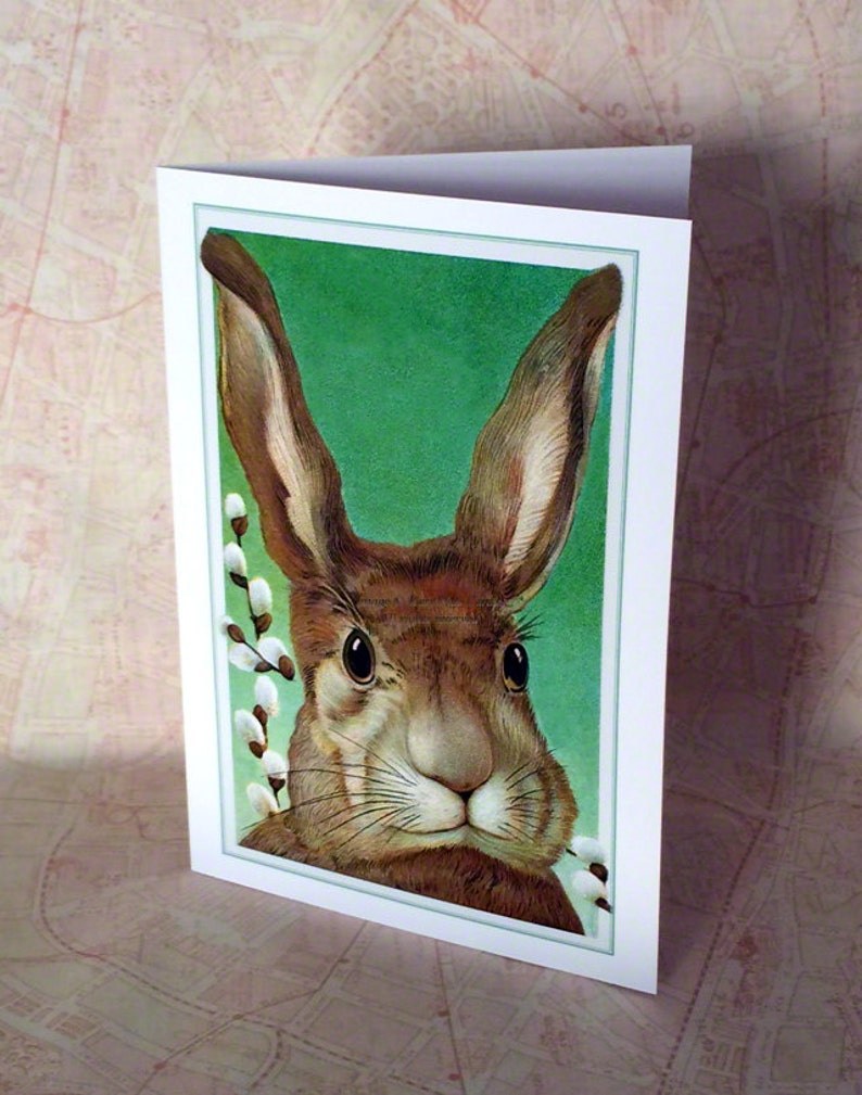 Easter Bunny Card Rabbit with Pussy Willows Holiday Gift Home Decor image 3