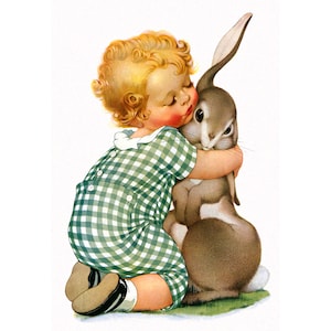 Bunny Rabbit Card - Toddler Hugs Bunny - Repro Torre Bevans