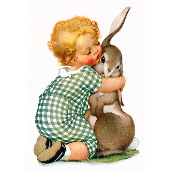 Bunny Rabbit Card - Toddler Hugs Bunny - Repro Torre Bevans