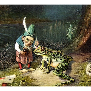 Gnome with Frog Print - Paints Spots Repro Old Man of the Woods - 5 x 7&quot; Print