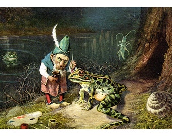 Gnome with Frog Print - Paints Spots Repro Old Man of the Woods - 5 x 7" Print