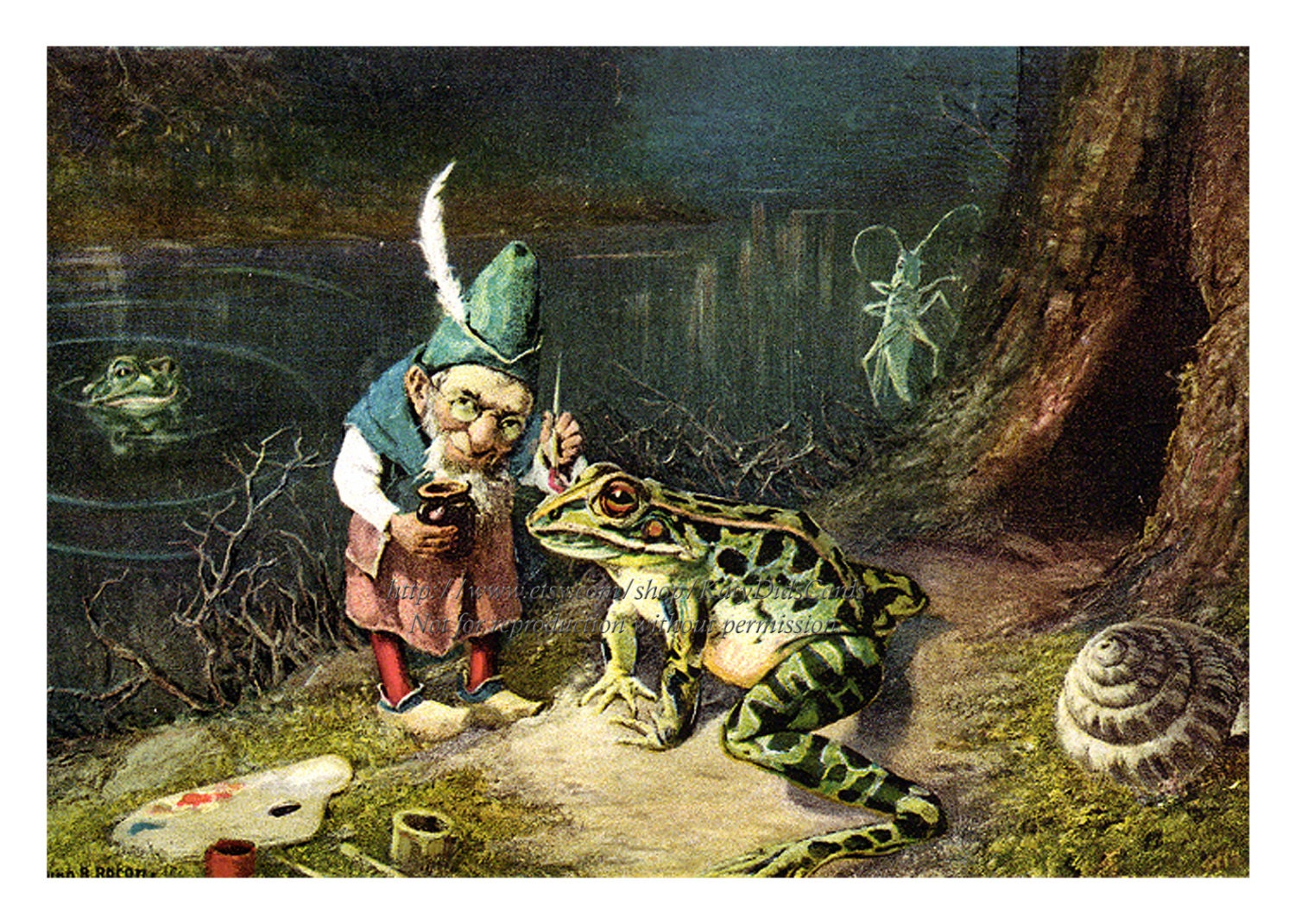 Gnome With Frog Print Paints Spots Repro Old Man of the Woods 5 X 7 Print - Etsy
