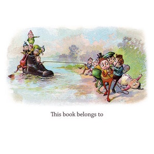 Brownies Bookplates - Tiny Fairies Sail in a Boot Across a Pond - Personalized Gift
