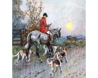Horse Card - Fox Hunting Under a Full Moon Riding To Hounds