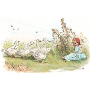 Little Girl Card - Toddler Sits with Geese - Nursery Wall Decor