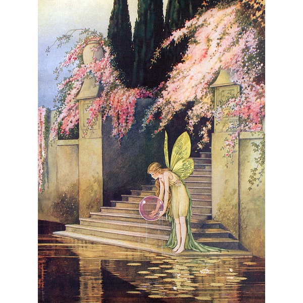 Fairy Card - Faerie Gazes Into a Crystal Ball - Fae Notecard - Repro Ida Rentoul Outhwaite