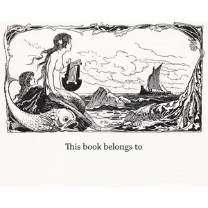 Mermaid Bookplates - Acid-Free or Self-Stick - Mermaids and Dolphin Watch a Sailing Ship - Personalized Gift