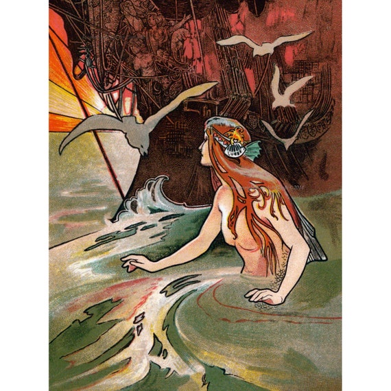 Charles Robinson Hans Christian Andersen Fairy Tale Little Mermaid Fabric Block