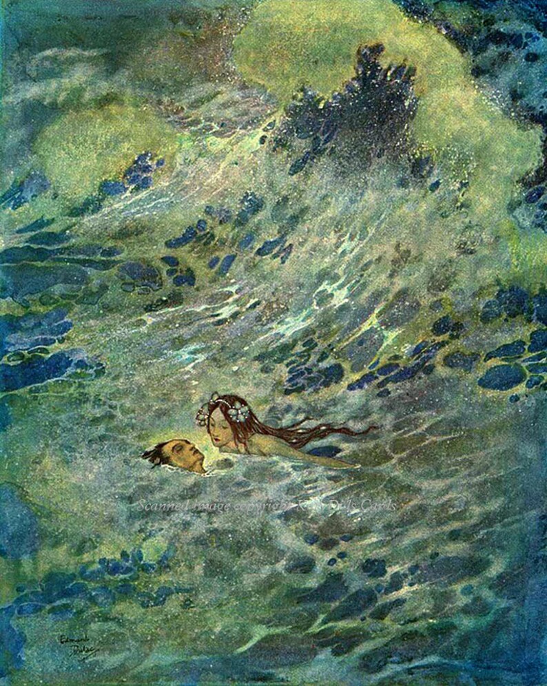 Little Mermaid in the Sea Edmund Dulac Illustration Repro Etsy