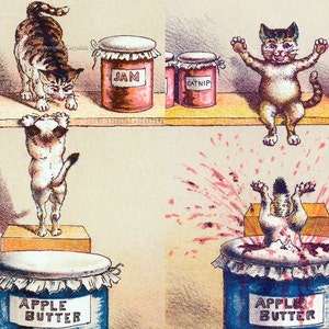 Cat Print - Naughty Kittens in the Jam Pots - Victorian Wall Art