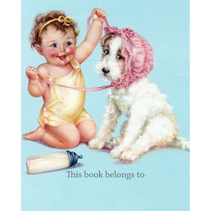 Children&#39;s Bookplates - Acid-Free or Self-Stick - Toddler Plays with Terrier Dog - Personalized Gift