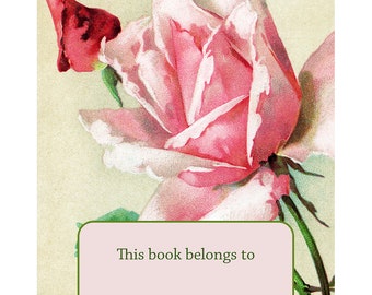 Flower Bookplates - Pink Roses - Self Stick or Acid Free Book Plate with Image by Catherine Klein