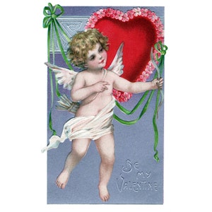 Valentine's Day Card Cupid Archer Archery Hearts and Flowers Valentine Vintage Style Brundage image 1
