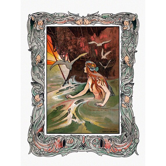 Charles Robinson Hans Christian Andersen Fairy Tale Little Mermaid Fabric Block
