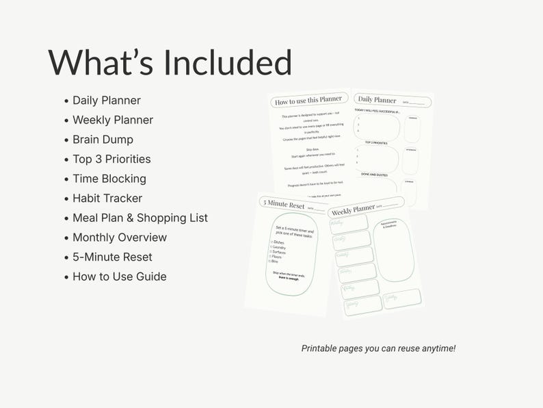 ADHD Planner Printable, Weekly Minimalist Planner, Executive Function ...