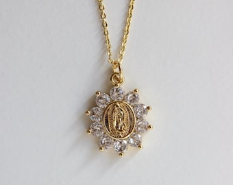 14k Gold Plated Our Lady of Guadalupe Oval Necklace, Religious Pendant ...