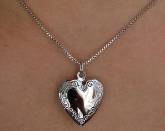 Silver Engraved Heart Photo Locket