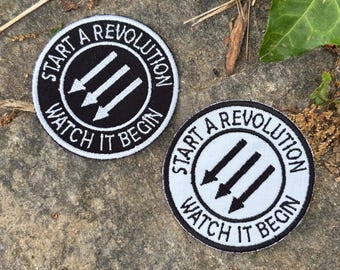Start a Revolution Watch it Begin handmade iron-on patch. Sturgill Simpson inspired.  Johnny Blue Skies, Anti Fascism