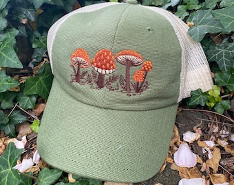 Hemp Mushroom hat. Non-structured, SOFT FRONT.  Retro vintage look.  Custom embroidery