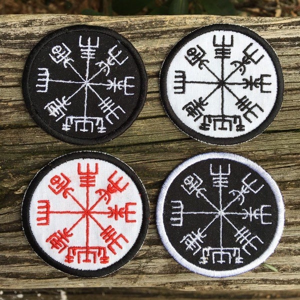 CLEARANCE! Vegvisir handmade iron on patch.  Norse Charm, Viking Compass. Recycled fabric