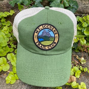 Mt. Icculus Trail Club handmade iron on patch SOFT FRONT hat, hemp, classic dad cap. The Lizards. green hemp